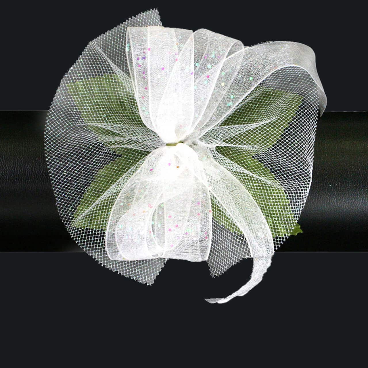 JAM Paper White Corsage Wristlet with Iridescent Sparkles